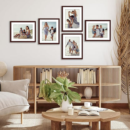Americanflat 12x15 Picture Frame with Polished Plexiglass - Set of 5 - Use as 9x12 Frame with Mat or Display 12x15 Photo Without Mat - Galleria Collection - Picture Frames for Wall Display - Mahogany