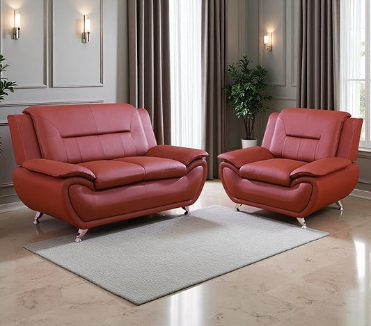 Living Room Furniture Sets, 2-Piece Red Faux Leather Loveseat and Chair, Living Room Sofa Set, Sofa Couches for Office, Bedroom, Apartment