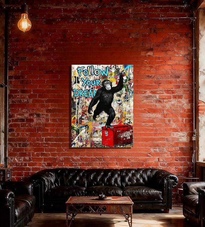 16x24 Graffiti Street Art Gorilla Canvas Wall Decor Urban Pop Funny Picture Monkey Framed Gallery Street Posters Teen Boys Bedroom Pictures Kids Room Prints Men Office Home Decoration