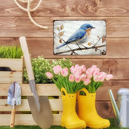 Metal Tin Sign Bluebird Watercolor Vintage Rustic Wall Art for Bar Music Room Nursery Home Decor 8x12 Inch