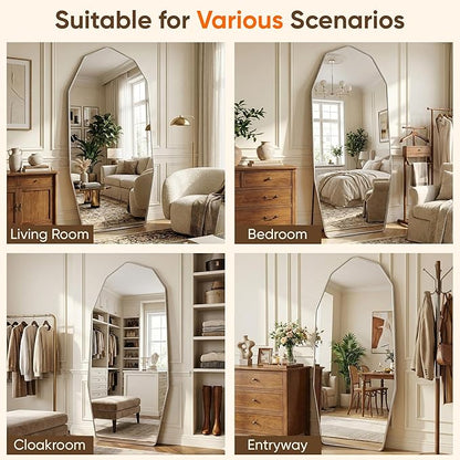 Antok Full Length Mirror, 71"x32" Floor Mirror, Free Standing Wall Mounted or Leaning Full Body Mirror with Aluminum Alloy Frame, Diamond Irregular for Bedroom Entryway Cloakroom, Silver