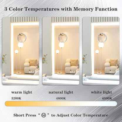ANYHI Makeup Mirror with Lights, 24"x20.5" Lighted Vanity Mirror with 10X Magnifying, 3 Color Modes, Dimmable, Smart Touch Control, Memory Function, USB Charging Port, Tabletop/Wall Mount, Silver