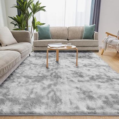 Puremy Ultra Soft Area Rugs for Living Room, 5x7 Tie-Dyed Light Grey Fluffy Plush Rugs for Bedroom, Non-Slip Floor Carpet for Nursery, Bedside, Playroom, Corridor, Indoor Decor