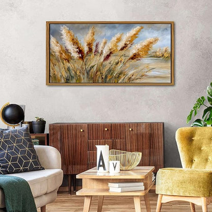 Countryside Golden Wheat Field Framed Canvas Wall Art Vintage Nature Landscape Pictures Wall Decor for Bedroom Kitchen Farmhouse Crops Landscape Painting Prints Boho Artwork Home Decorations 24x48