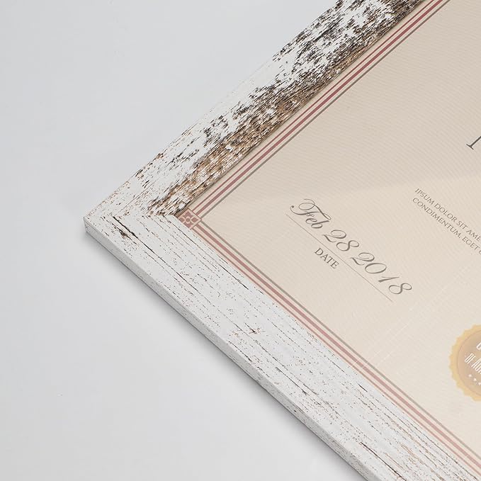 PETAFLOP 8.5x11 Picture Frame Distressed White Certificate Frames Wall Tabletop Display Horizontally or Vertically, 7 Pack