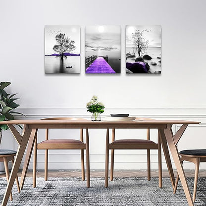 Lapremoly Purple Scenery Wall Pictures Canvas Wall Art For Bedroom Decorations For Living Room Modern Office Wall Decor Black And White Painting Artwork Room Home Decor 3 Piece Prints Art