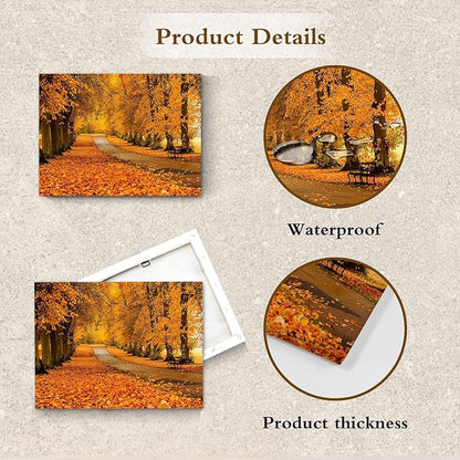 LB Fall Forest Wall Art for Living Room Nature Autumn Orange Maple Leaf Tree Landscape Canvas Wall Decor for Bedroom Office Modern Aesthetic Bathroom Wall Art Framed Ready to Hang 12L x 12W