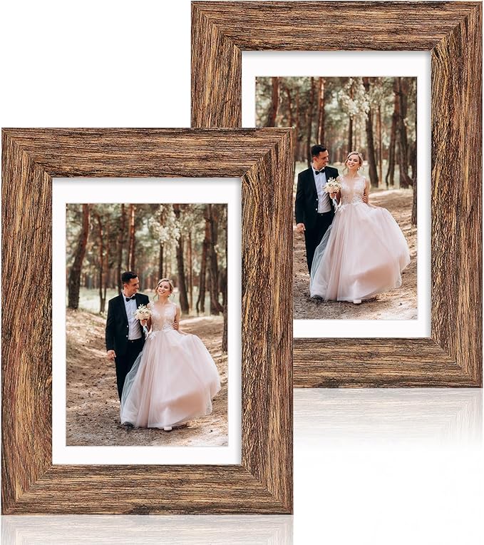 iRahmen 4x6 Picture Frame Set of 2 with High Definition Glass, Wood Photo Frame Display Pictures 3.5x5 with Mat or 4 x 6 without Mat for Tabletop Display and Wall Mounting