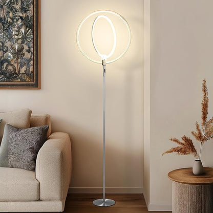 Brightech Eclipse Dimmable LED Floor Lamp, Modern Torchiere Floor Lamp for Living Rooms & Offices – Super Bright Tall Lamp with Dimmable Options for Reading, Standing Lamp Living Room Décor - Silver