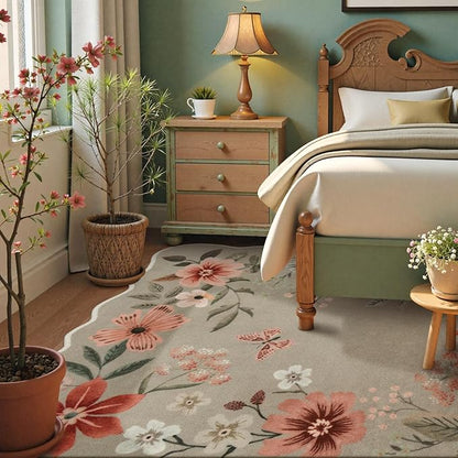 Lahome Floral Washable 6x9 Area Rugs, Soft Bedroom Rug for Living Room Ultra-Thin Non Slip Dining Room Rug, Stain Resistant Boho Rugs Easy Clean Throw Carpet for Office Flore (6'x9',Brown)