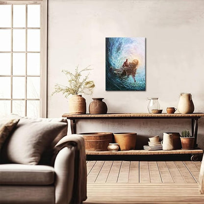 Jesus Christian Wall Art, Hand of God Canvas Paintings Posters Prints, Christ Religion Bible Jesus Salvation Wall Decor for Church Study Prayer Room Home Decoration 12x16 in Framed
