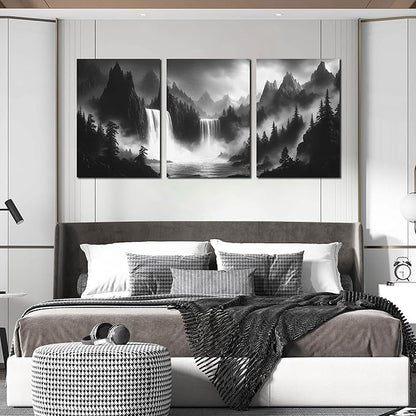 CIRABKY Waterfall Canvas Wall Art for Living Room - Mountains Pictures Wall Art for Office - Modern 3 Piece Large Wall Art for Bedroom Size 24" x 36"