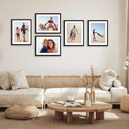 Americanflat 13x17 Picture Frame with Polished Plexiglass - Set of 5 - Use as 10x14 Frame with Mat or Display 13x17 Photo Without Mat - Galleria Collection - Picture Frames for Wall Display - Black
