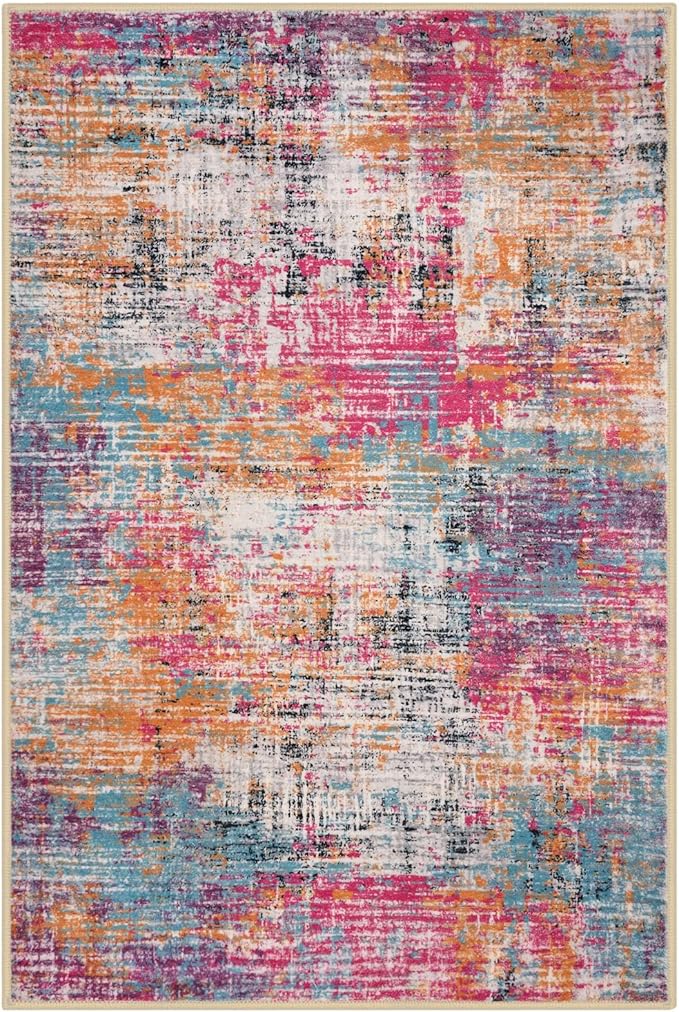 KILOCOCO Abstract Small Area Rug 2x3 Entryway Rug Washable Kitchen Rugs Door Mat Indoor Entrance Soft Pinted Non Slip Throw Rugs for Front Door Foyer Farmhouse Floor Mats, Pink/Orange/Blue