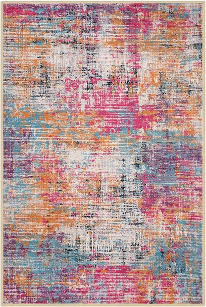 KILOCOCO Abstract Area Rug 3x5 Entryway Rug Washable Kitchen Rugs Non Slip Soft Pinted Entrance Rugs Indoor Mat for Front Door Foyer Farmhouse Living Room Floor Carpet, Pink/Orange/Blue