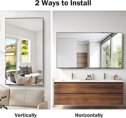 CILIBER Beveled Mirror, 30x55 Large Frameless Bathroom Mirrors for Wall, 3mm Tempered Glass Rectangle Vanity Mirror with Beveled Edge, Crystal-Clear, Hangs Horizontally or Vertically