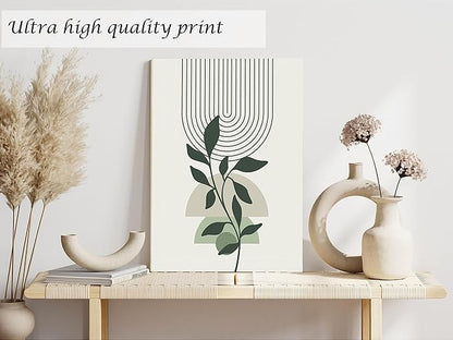 Induslyfe Large Framed Boho Canvas Wall Art Set of 3, Mid Century Modern room Decor, Minimalist Geometric Abstract Boho Bathroom wall art Canvas Prints Ready To Hang Bedroom decor (Sage Green,