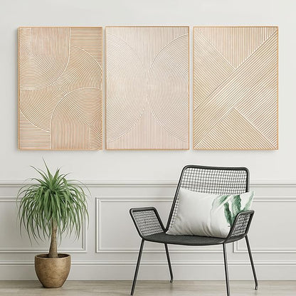 Zessonic Large Textured 3D Wall Art Neutral Set of 3-24"x36" Hand-Painted Abstract Canvas Framed Paintings Brown for Living Room, Bedroom - Modern Minimalist Neutral Boho Decor