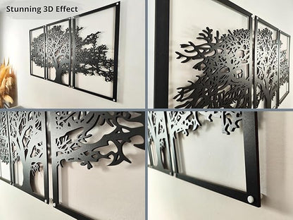 VAILLA Wood Wall Art Decor Wall Hanging Sculpture Modern Home Decoration 3 Panels Nature Wall Hangings Large Wooden Wall Arr 3D Textured Sculptures for Living Room Bedroom Office Dinnig Room (Tree of Life)