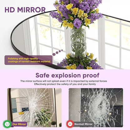 Full Length Mirror, 71"x27" Arched Floor Mirror Freestanding, Floor Standing Full Body Mirror with Stand for Bedroom, Hanging Mounted for Living Room Cloakroom, Black