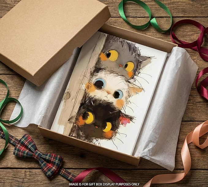 Cute Little Kitten Canvas Wall Art Funny Cartoon Cat Wall Decor Picture Three Peeping Kittens Poster Print for Kids Room Bathroom Dining Room Nursery Cat Lovers Painting Artwork Home Decoration