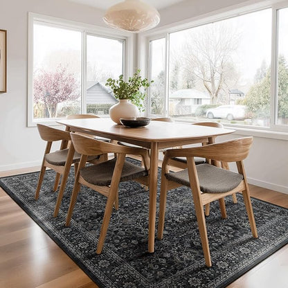 Washable Dark 5x8 Area Rugs, Vintage Farmhouse Earth Tone Carpet for Living Room Bedroom, Low Pile Thin Rug with Non Slip Rubber Backing for Dining Room Kitchen Home Office