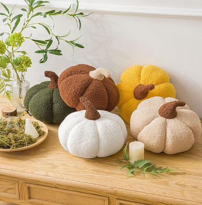 Phantoscope Teddy Fleece Pumpkin Throw Pillows, Halloween Ultra Soft Sherpa Decorative Cute 3D Shaped Cushion, White, 6 x 12 inches