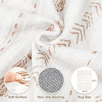 Nakagishi Area Rug Living Room Rugs: 8x10 Large Soft Machine Washable Boho Moroccan FarmNeutral Stain Resistant Indoor Floor Carpet for Bedroom Under Dining Table Home Office Decor-Cream Brown