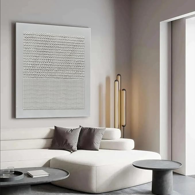 NANKAI Art Hand-Painted White Texture Abstract Art Oil Painting Contemporary Minimalist Art Home Living Room Office Corridor Wall Decoration Painting 44x44 inches