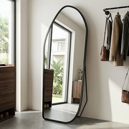 Suidia Full Length Mirror, Oversized Floor Mirror with Solid Wood Frame, Large Standing Mirror for Bedroom Living Room, Wood Art Style, Black, 68" L x 26" W