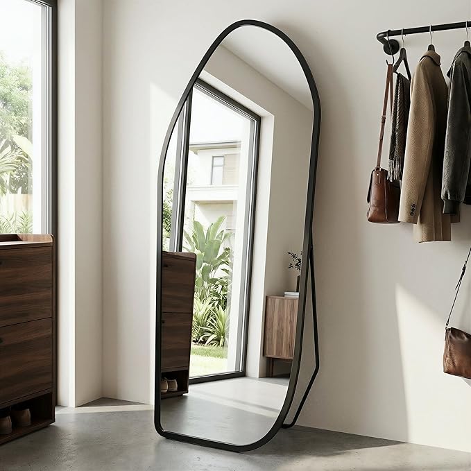 Suidia Full Length Mirror, Oversized Floor Mirror with Solid Wood Frame, Large Standing Mirror for Bedroom Living Room, Wood Art Style, Black, 74" L x 32" W