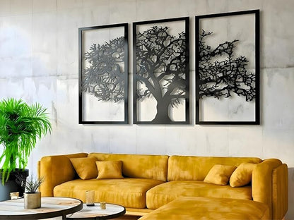 VAILLA Tree of Life Wall Art Decor Set of 3 Wall Hanging Sculpture Modern Wall Home Decoration 3D Textured Sculptures for Living Room Bedroom Office Dinnig Room 3 Panels Family Tree Wall Hangings (Tree of Life 1)