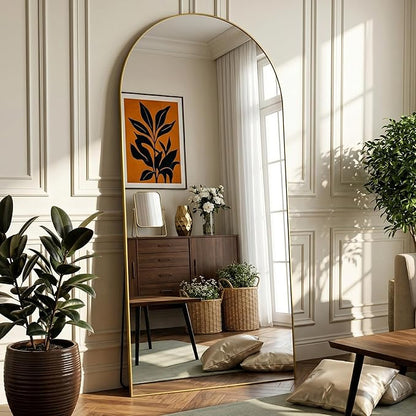 Full Length Mirror, 72"x32" Arched Full Body Mirror, Oversized Floor Mirrors, Leaning Free Standing Mirrors, Hanging Mounted Large Mirrors for Bedroom Dressing Room, Cloakroom, Gold