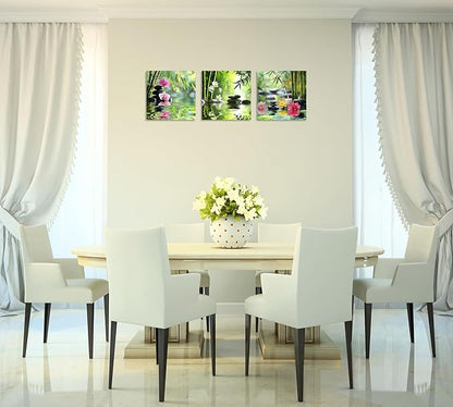 TutuBeer 3 Pcs Zen Wall Art Zen Pictures for Bathroom Spa Still Life Spa Stone Green Bamboo Orchid in Water Pictures Prints on Canvas for Home Office Wall Decor Stretched and Framed 16x16inchx3
