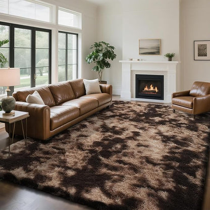 yongyangjuxin Fluffy Rug Shag Area Rug, Mottling Brown 9x12 Area Rugs for Living Room, Large Shag Area Rugs for Bedroom Kids Room Home Decor, Upgrade Anti-Skid Rectangular Fuzzy Rugs