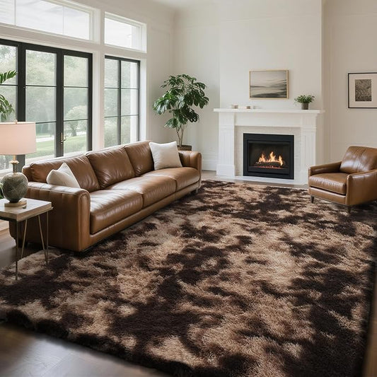 yongyangjuxin Fluffy Rug Shag Area Rug, Mottling Brown 9x12 Area Rugs for Living Room, Large Shag Area Rugs for Bedroom Kids Room Home Decor, Upgrade Anti-Skid Rectangular Fuzzy Rugs