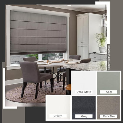 CHICOLOGY Cordless Roman Shade for Windows & French Doors, Ridgewood Dark Elm, Privacy + Light Filtering Linen Look Fabric w/White Liner, True to Size, Inside/Outside Mount, 29" W x 72" H