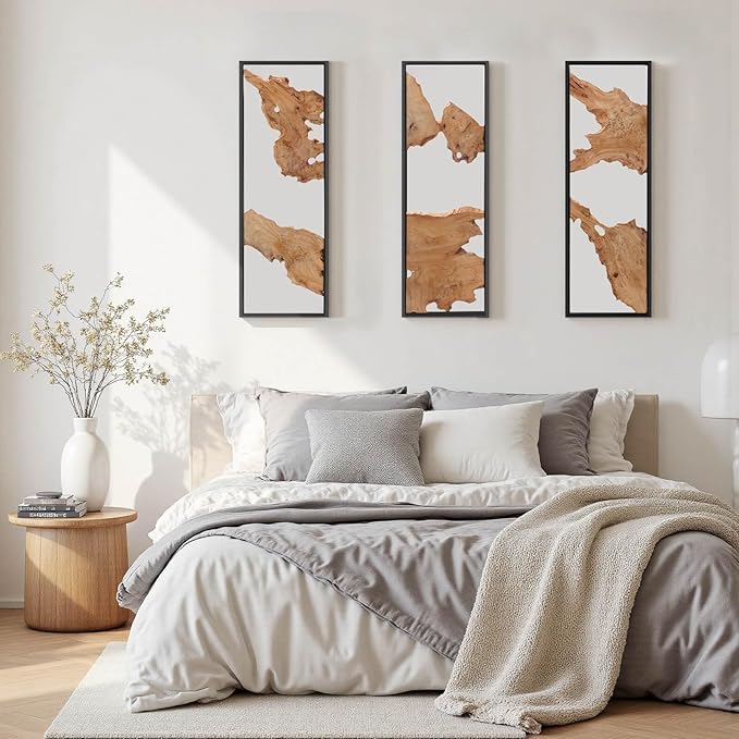 3pcs 36''×12''Rustic Wood Wall Art–Handcrafted Natural Wood Decor, One-of-a-Kind Design for Living Room, Bedroom, Statement Display or Office