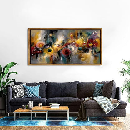 Colorful Wall Art Framed Abstract Lines Wall Decor Modern Artwork Prints for Living Room Minimalist Golden Gray Geometric Circle Aesthetic Poster Artwork Office Kitchen Bedroom Home Decorations 30x57.8"