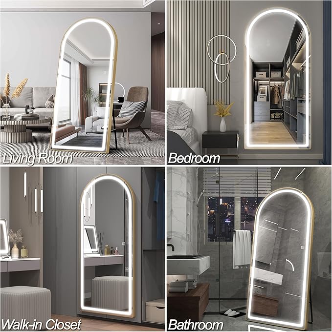 FENNIO Full Length Mirror with Lights, 70"x32" LED Full Body, Free Standing Lighted Floor Mirror, Wall Mounted Hanging Mirror for Bedroom, Salon, 3-Color Lighting, Tempered Glass