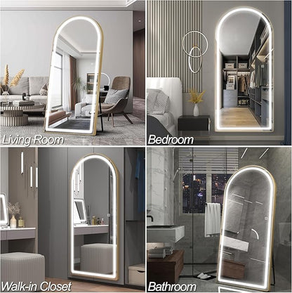 FENNIO Full Length Mirror with Lights, 70"x32" LED Full Body, Free Standing Lighted Floor Mirror, Wall Mounted Hanging Mirror for Bedroom, Salon, 3-Color Lighting, Tempered Glass