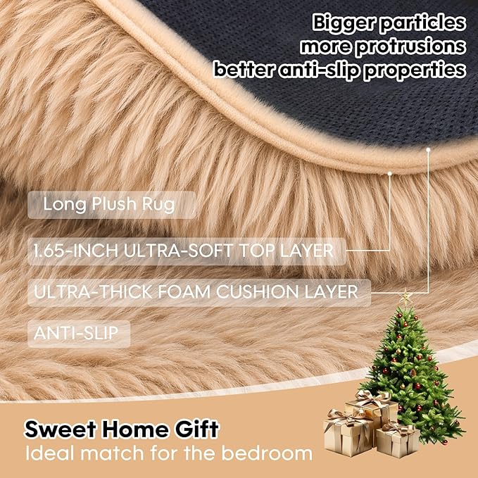 6x9 Rugs for Living Room, Rugs for Bedroom,Plush Fluffy Carpet, Non-Slip Upgrade Beige Rug, Suitable for Kids Dorm Home Decor Aesthetics.