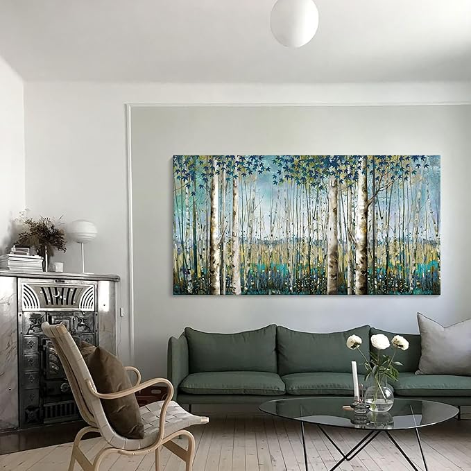 Large Birch Tree Wall Art Framed Forest Landscape Painting - Nature Wall Art for Living Room, Oversized Canvas Pictures for Wall Decor, Green Wall Decor Framed Artwork for Walls 29x58 Inches