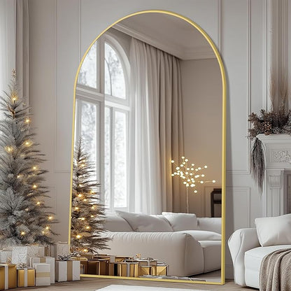 Large Mirror Full Length 76"X44", Oversized Arched Floor Mirror with Stand, Gold Standing Mirror Full Length, Hanging or Wall Mounted for Bedroom Living Room Clothing Store, Tempered Glass