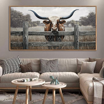 Highland Cow Wall Art - Rustic Farmhouse Wall Art for Country Wall Decor, Vintage Artwork for Walls, Framed Pictures for Living Room, Large Canvas Painting for Bedroom Above Bed 20×40IN