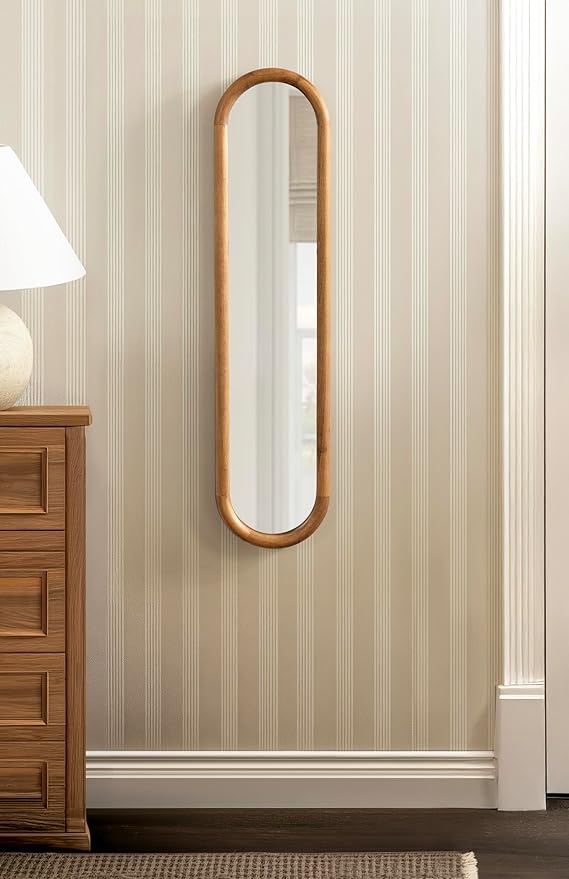 Kate and Laurel Talma Modern Slim Panel Wall Mirror, 9 x 36, Natural Wood, Transitional Narrow Mirror for Use as Versatile Entryway or Bedroom Wall Decor
