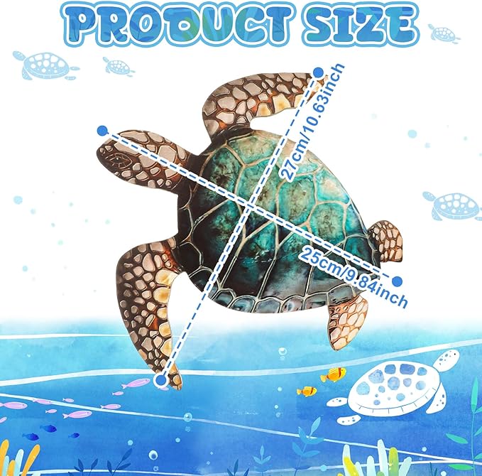 Tatuo 3 Pcs Summer Coastal Wall Decor Bathroom Beach Blue Wall Art Sea Turtle Surfboard Seahorse Starfish Seashell Conches Crabs Sea Life Decor for Bedroom Home (Classic Turtle Style)