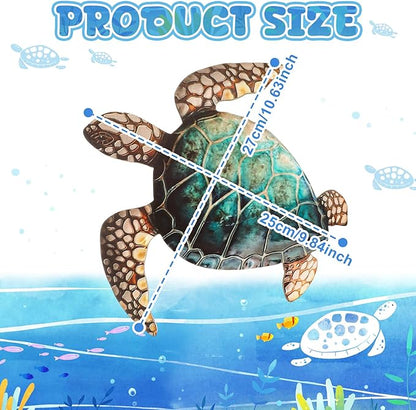 Tatuo 3 Pcs Summer Coastal Wall Decor Bathroom Beach Blue Wall Art Sea Turtle Surfboard Seahorse Starfish Seashell Conches Crabs Sea Life Decor for Bedroom Home (Classic Turtle Style)