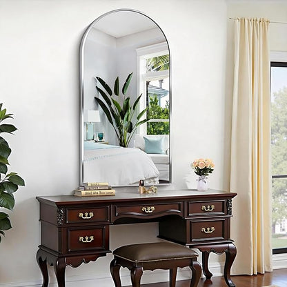 CIRCUMI Arched Wall Mirror, 24"x48" Silver Arched Mirror with Tempered Glass, Metal Frame, Large Size for Bathroom, Living Room,Entryway,Over Sink, Arch Mirror for Decor,Shatterproof&Crystal-Clear