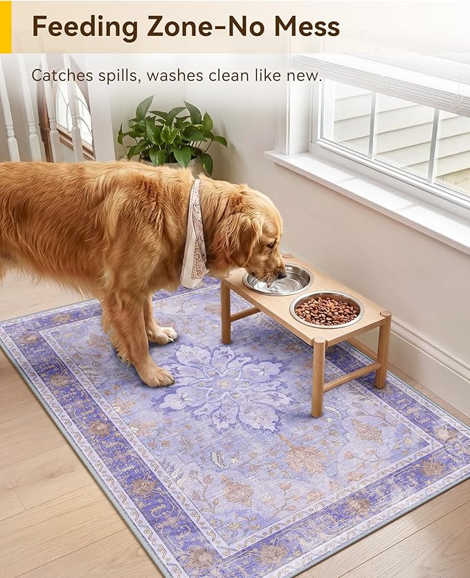 RELEANY Area Rugs 2'x3' Kitchen Rugs Entry Rug Small Rugs for Entryway Kitchen Bathroom Door Mat Indoor Entrance,Washable Non Slip, Light Purple Brown
